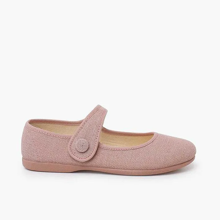 Zapatos Comunión<Pisamonas Mercedita Niña Lino Tira Adherente Boton