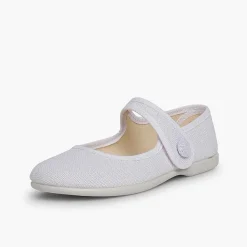 Zapatos Comunión<Pisamonas Mercedita Niña Lino Tira Adherente Boton