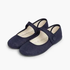 Zapatos Comunión<Pisamonas Mercedita Niña Lino Tira Adherente Boton