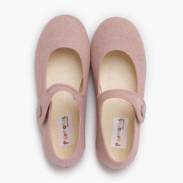 Zapatos Comunión<Pisamonas Mercedita Niña Lino Tira Adherente Boton