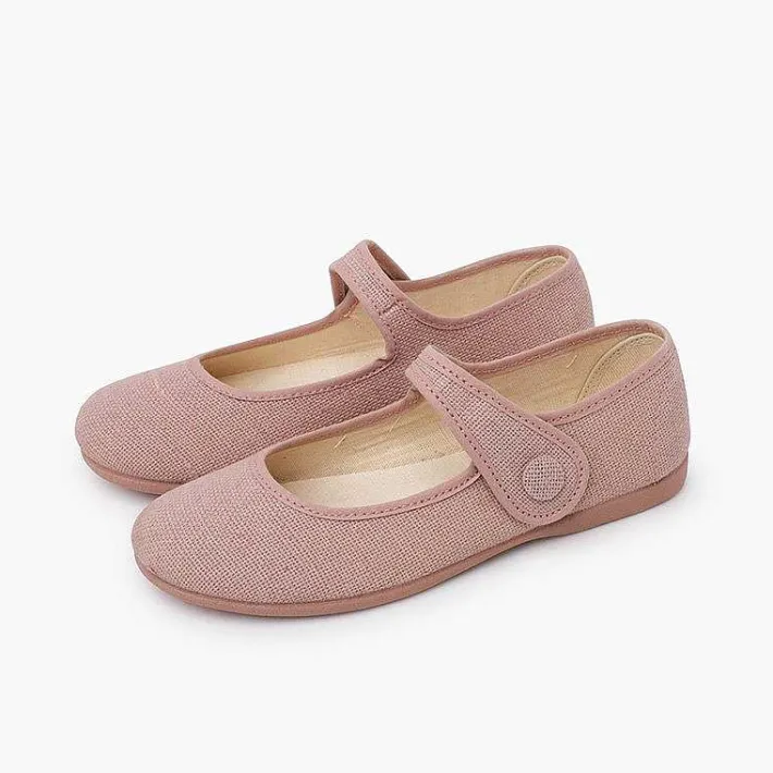 Zapatos Comunión<Pisamonas Mercedita Niña Lino Tira Adherente Boton