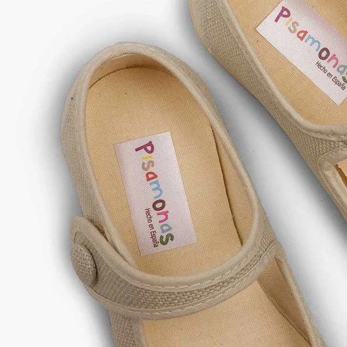 Zapatos Comunión<Pisamonas Mercedita Niña Lino Tira Adherente Boton