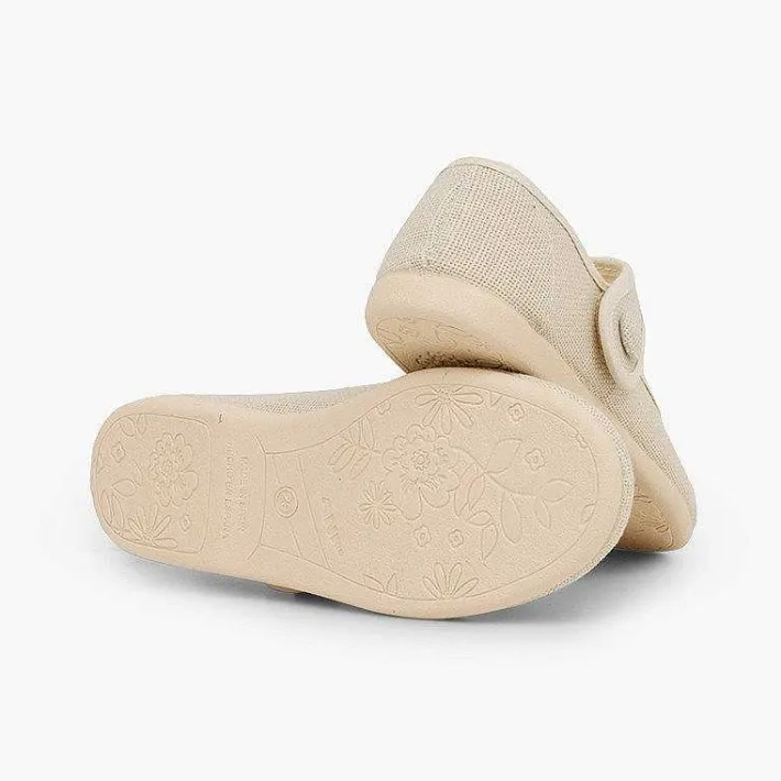 Zapatos Comunión<Pisamonas Mercedita Niña Lino Tira Adherente Boton
