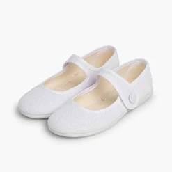 Zapatos Comunión<Pisamonas Mercedita Niña Lino Tira Adherente Boton