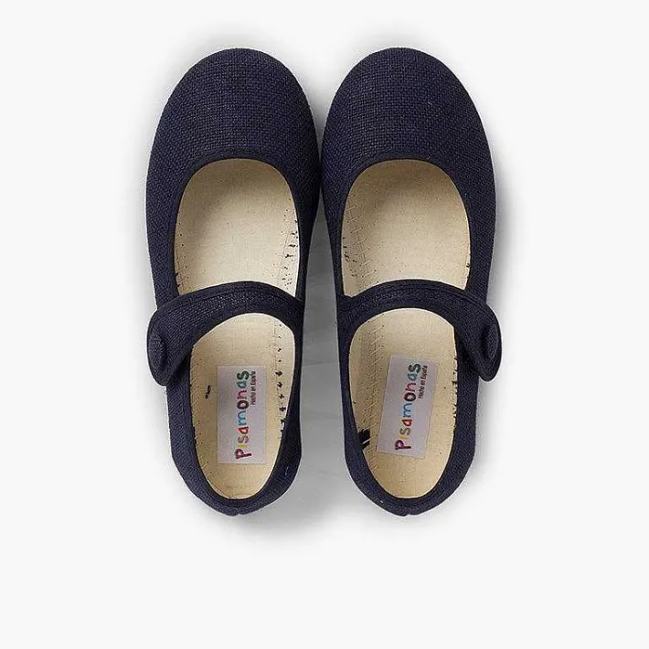Zapatos Comunión<Pisamonas Mercedita Niña Lino Tira Adherente Boton
