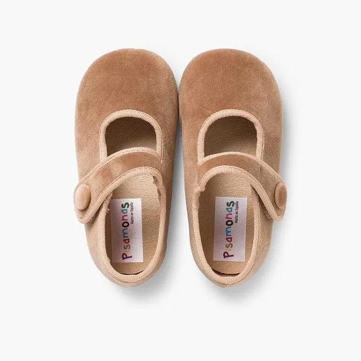 Merceditas Niña<Pisamonas Merceditas De Terciopelo Con Boton Tira Adherente Para Niñas