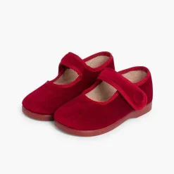 Merceditas Niña<Pisamonas Merceditas De Terciopelo Con Boton Tira Adherente Para Niñas