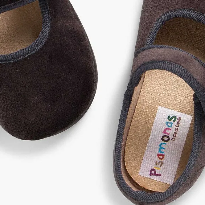Merceditas Niña<Pisamonas Merceditas De Terciopelo Con Boton Tira Adherente Para Niñas