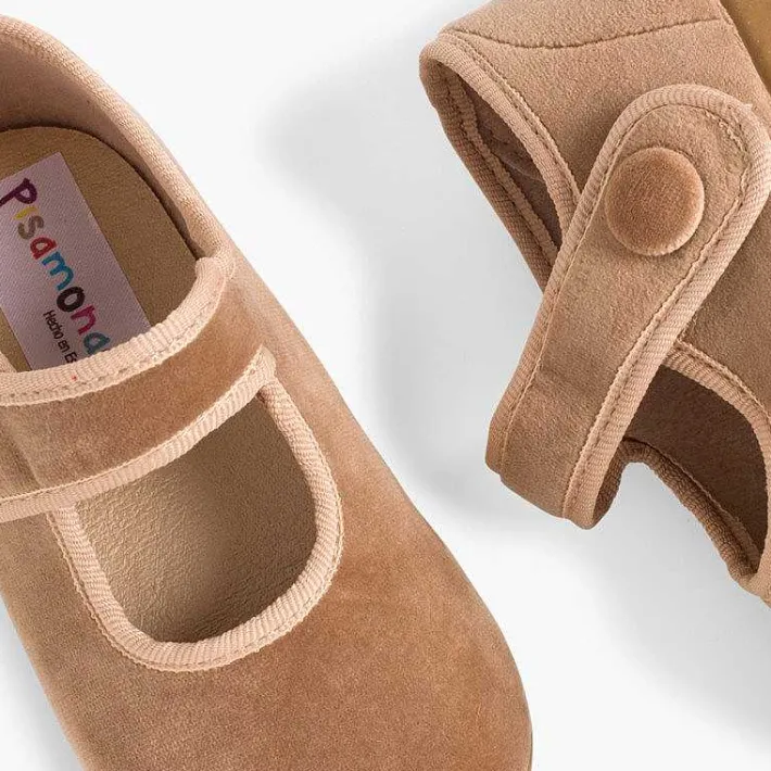 Merceditas Niña<Pisamonas Merceditas De Terciopelo Con Boton Tira Adherente Para Niñas