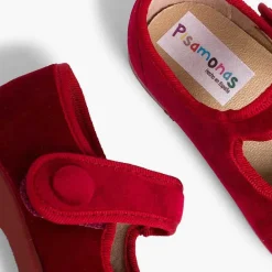 Merceditas Niña<Pisamonas Merceditas De Terciopelo Con Boton Tira Adherente Para Niñas