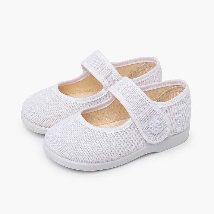 Zapatos Comunión<Pisamonas Merceditas Lino Adorno Boton