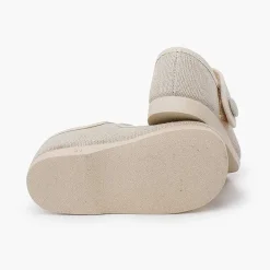 Zapatos Comunión<Pisamonas Merceditas Lino Adorno Boton