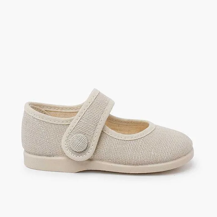 Zapatos Comunión<Pisamonas Merceditas Lino Adorno Boton