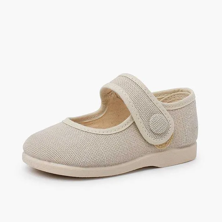 Zapatos Comunión<Pisamonas Merceditas Lino Adorno Boton