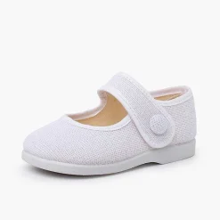 Zapatos Comunión<Pisamonas Merceditas Lino Adorno Boton