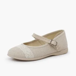 Zapatos Comunión<Pisamonas Merceditas Lino Ceremonia Puntilla Color Beige