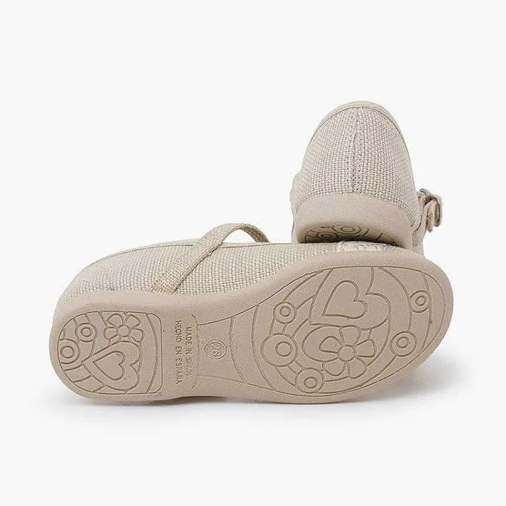 Zapatos Comunión<Pisamonas Merceditas Lino Ceremonia Puntilla Color Beige