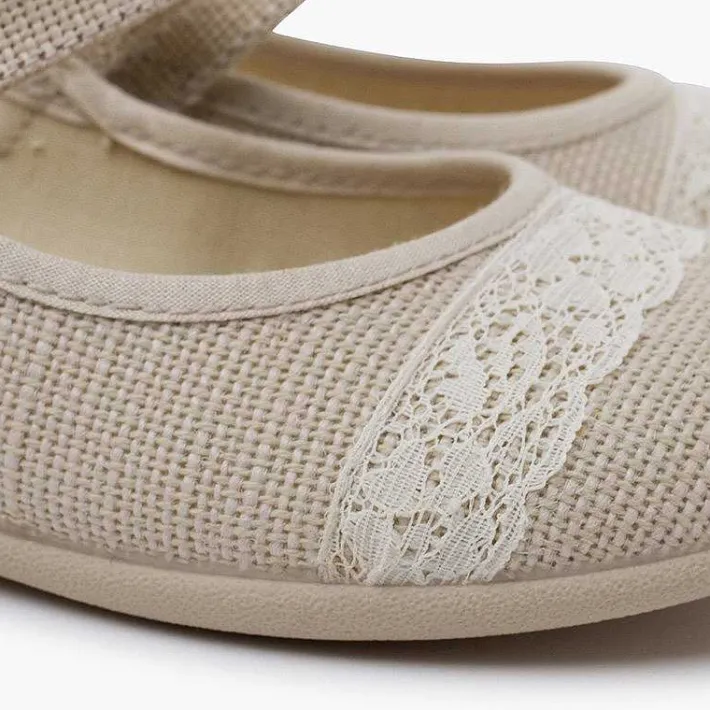 Zapatos Comunión<Pisamonas Merceditas Lino Ceremonia Puntilla Color Beige