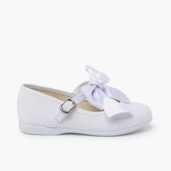 Zapatos Comunión<Pisamonas Merceditas Lino Ceremonia Lazo Raso