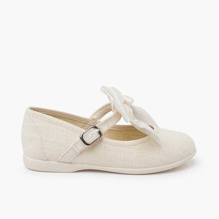 Zapatos Comunión<Pisamonas Merceditas Lino Ceremonia Lazo Raso