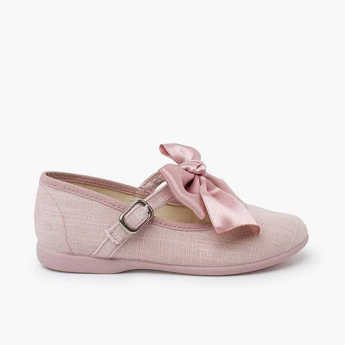 Zapatos Comunión<Pisamonas Merceditas Lino Ceremonia Lazo Raso