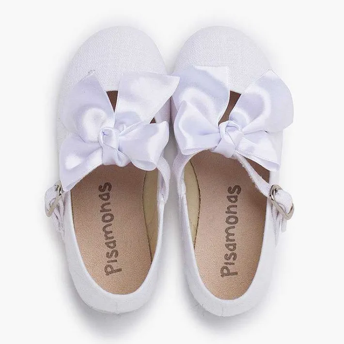 Zapatos Comunión<Pisamonas Merceditas Lino Ceremonia Lazo Raso