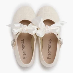 Zapatos Comunión<Pisamonas Merceditas Lino Ceremonia Lazo Raso