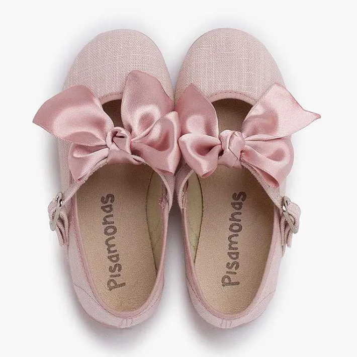 Zapatos Comunión<Pisamonas Merceditas Lino Ceremonia Lazo Raso