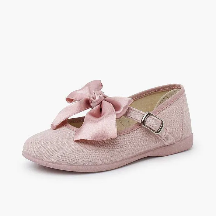Zapatos Comunión<Pisamonas Merceditas Lino Ceremonia Lazo Raso