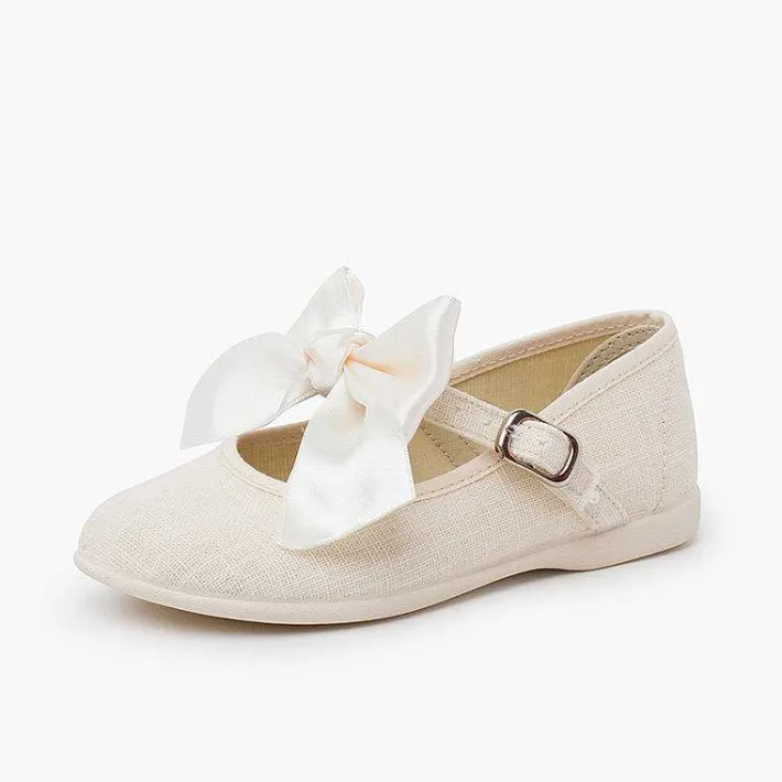 Zapatos Comunión<Pisamonas Merceditas Lino Ceremonia Lazo Raso