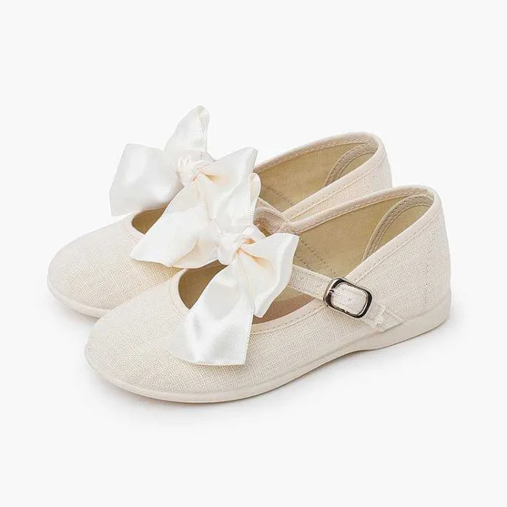 Zapatos Comunión<Pisamonas Merceditas Lino Ceremonia Lazo Raso
