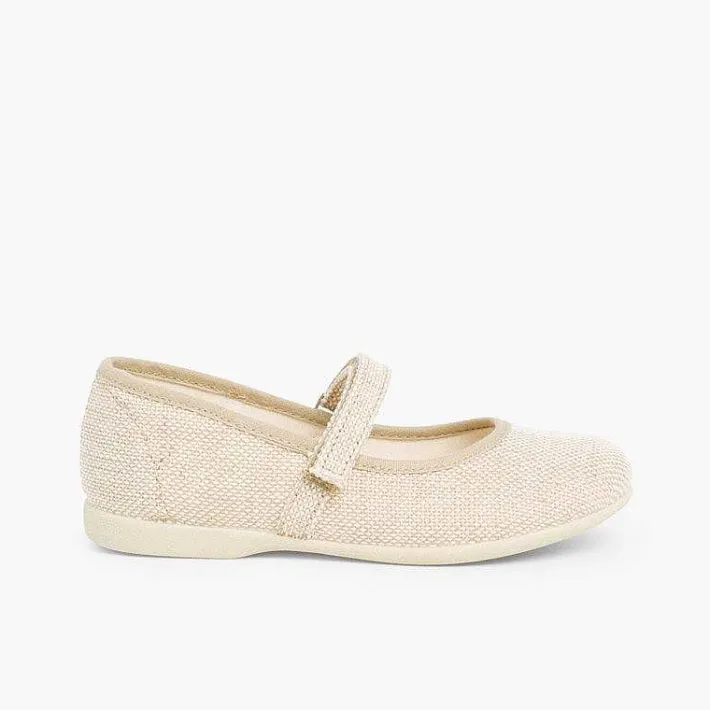 Zapatos Comunión<Pisamonas Merceditas Niña De Lino Tira Adherente Fino