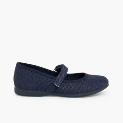 Zapatos Comunión<Pisamonas Merceditas Niña De Lino Tira Adherente Fino