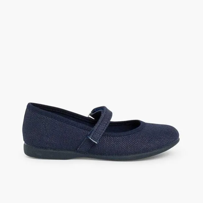 Zapatos Comunión<Pisamonas Merceditas Niña De Lino Tira Adherente Fino
