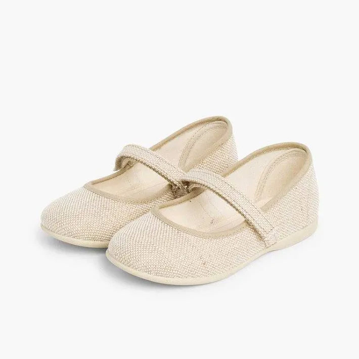 Zapatos Comunión<Pisamonas Merceditas Niña De Lino Tira Adherente Fino
