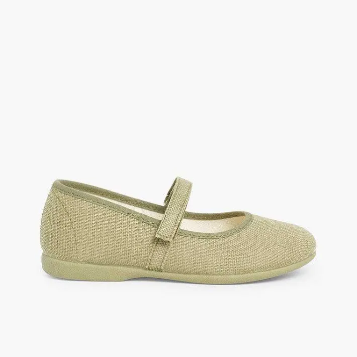 Zapatos Comunión<Pisamonas Merceditas Niña De Lino Tira Adherente Fino