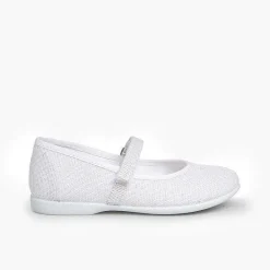 Zapatos Comunión<Pisamonas Merceditas Niña De Lino Tira Adherente Fino