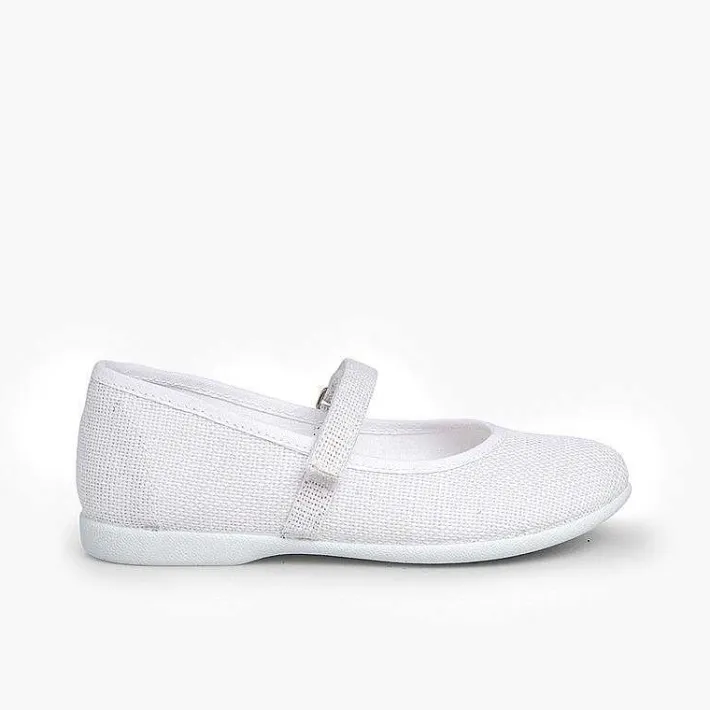 Zapatos Comunión<Pisamonas Merceditas Niña De Lino Tira Adherente Fino