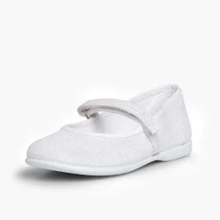 Zapatos Comunión<Pisamonas Merceditas Niña De Lino Tira Adherente Fino