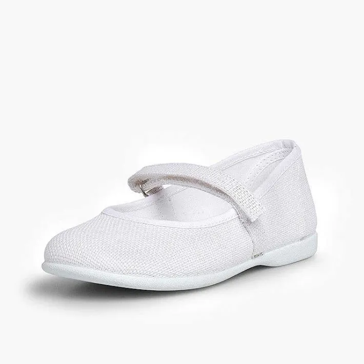 Zapatos Comunión<Pisamonas Merceditas Niña De Lino Tira Adherente Fino