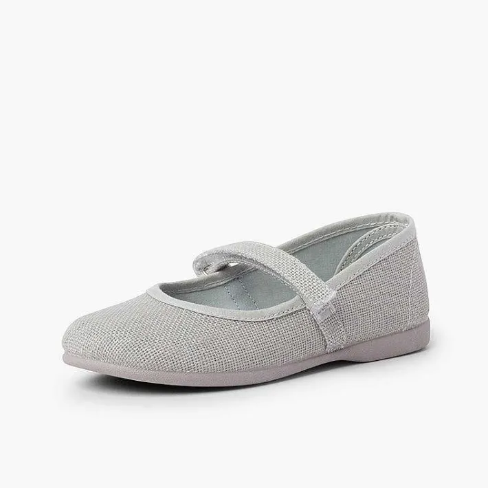 Zapatos Comunión<Pisamonas Merceditas Niña De Lino Tira Adherente Fino