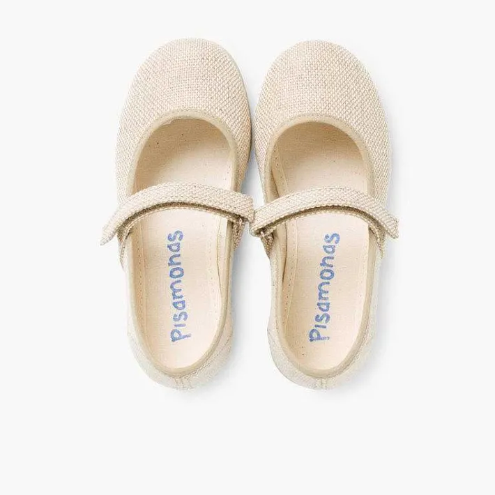 Zapatos Comunión<Pisamonas Merceditas Niña De Lino Tira Adherente Fino