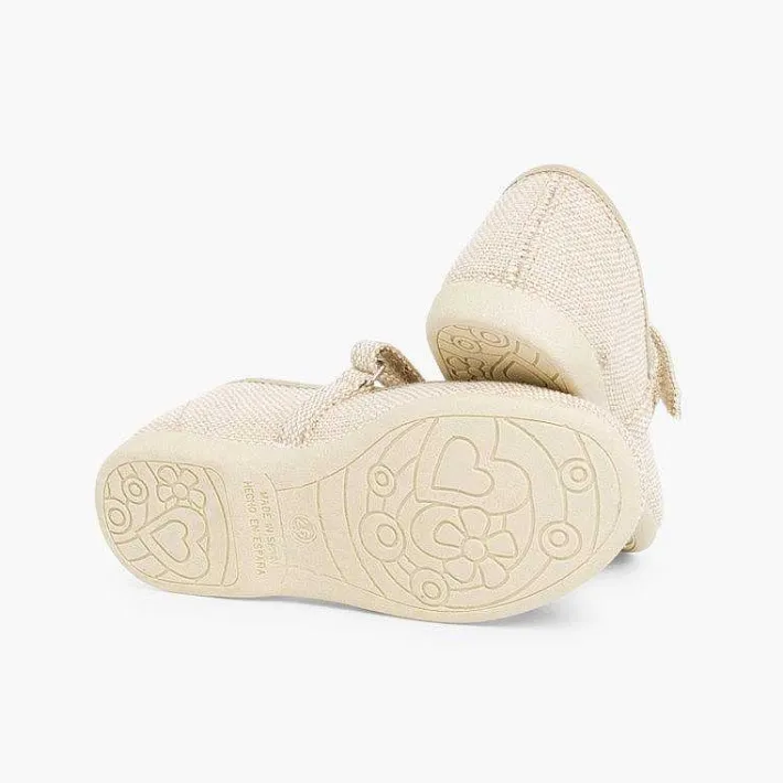 Zapatos Comunión<Pisamonas Merceditas Niña De Lino Tira Adherente Fino