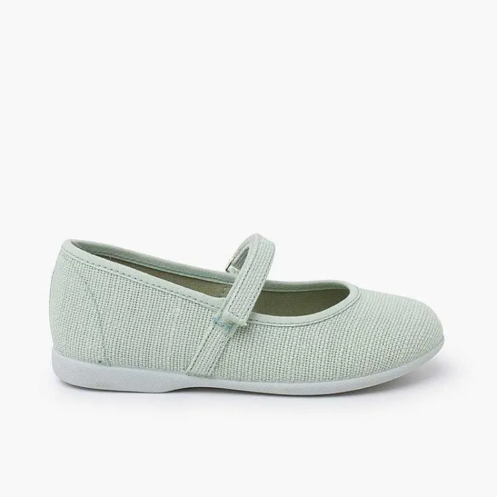 Zapatos Comunión<Pisamonas Merceditas Niña De Lino Tira Adherente Fino