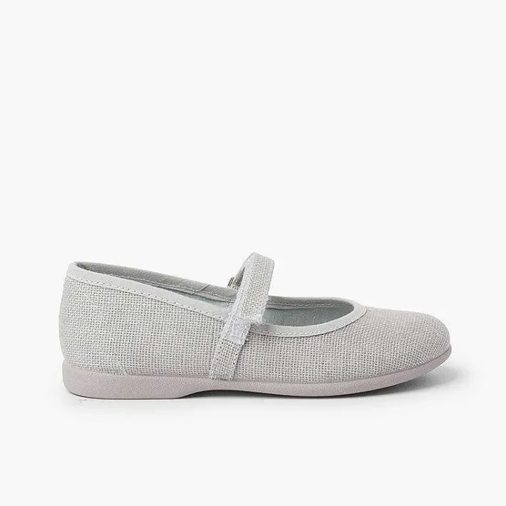 Zapatos Comunión<Pisamonas Merceditas Niña De Lino Tira Adherente Fino