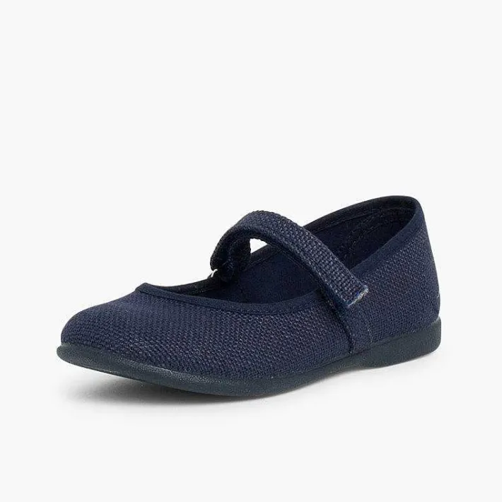 Zapatos Comunión<Pisamonas Merceditas Niña De Lino Tira Adherente Fino