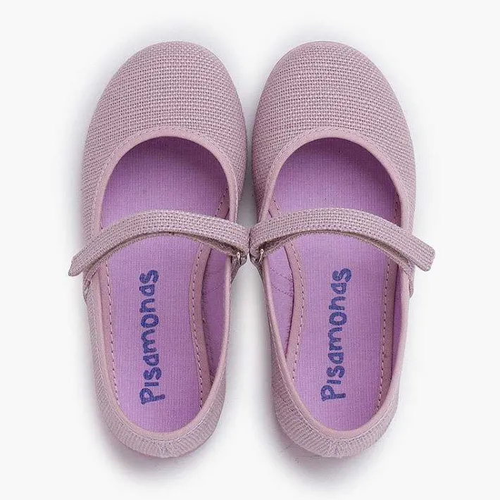 Zapatos Comunión<Pisamonas Merceditas Niña De Lino Tira Adherente Fino