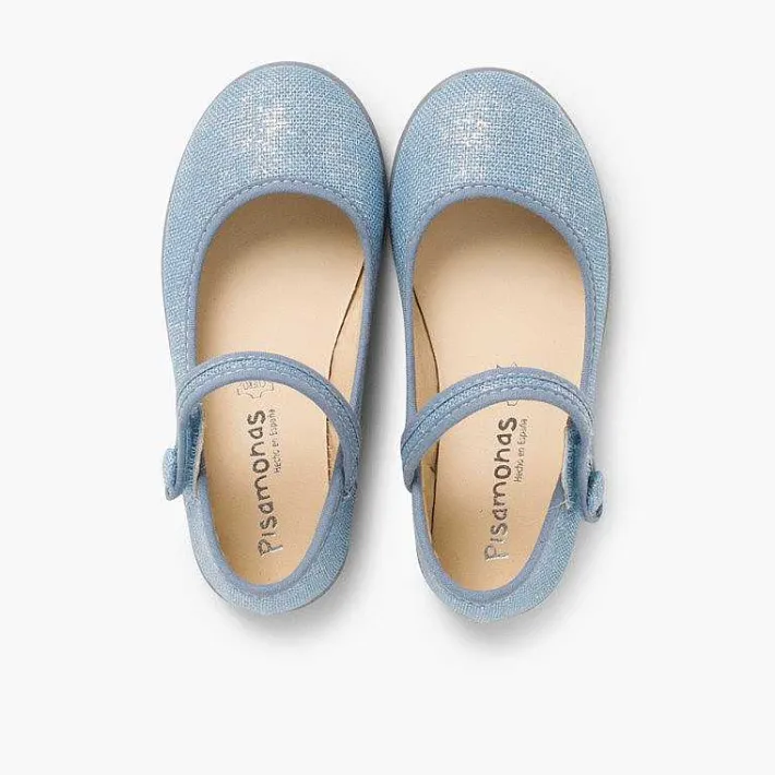 Zapatos Comunión<Pisamonas Merceditas Tira Adherente En Lino Metalizado