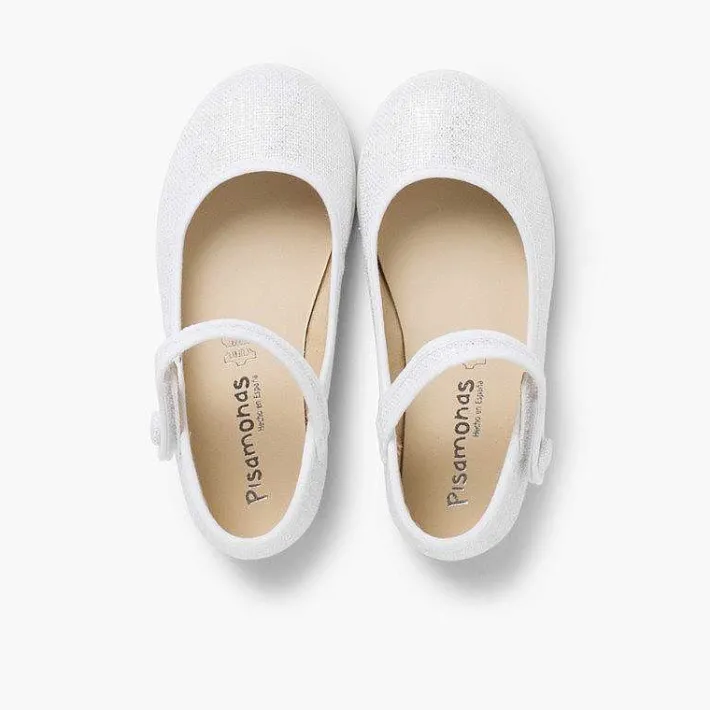 Zapatos Comunión<Pisamonas Merceditas Tira Adherente En Lino Metalizado