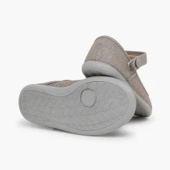 Zapatos Comunión<Pisamonas Merceditas Tira Adherente En Lino Metalizado